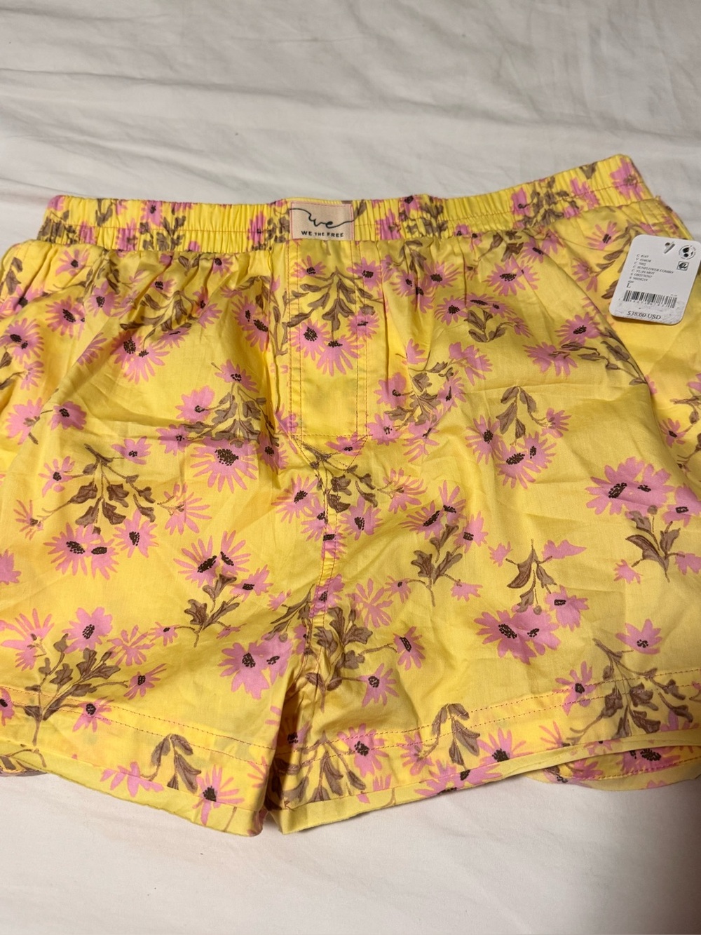 We The Free Yellow Floral Elastic-Waist Shorts Brand With Tags size Large
